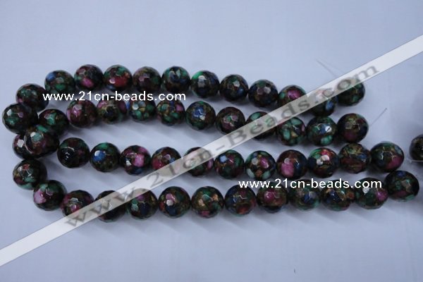 CGO17 15.5 inches 16mm faceted round gold multi-color stone beads