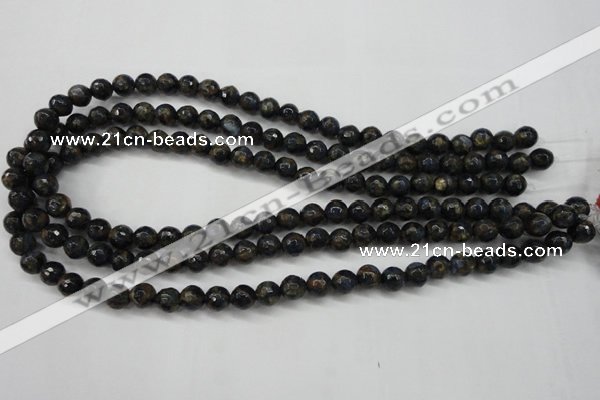 CGO171 15.5 inches 6mm faceted round gold blue color stone beads