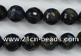 CGO175 15.5 inches 14mm faceted round gold blue color stone beads