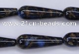 CGO189 15.5 inches 10*30mm teardrop gold blue color stone beads