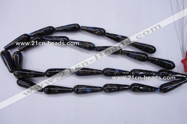 CGO189 15.5 inches 10*30mm teardrop gold blue color stone beads