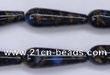 CGO190 15.5 inches 12*40mm teardrop gold blue color stone beads