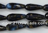 CGO195 15.5 inches 12*40mm faceted teardrop gold blue color stone beads