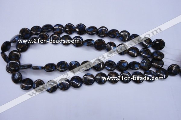 CGO200 15.5 inches 12mm flat round gold blue color stone beads