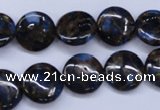 CGO201 15.5 inches 14mm flat round gold blue color stone beads