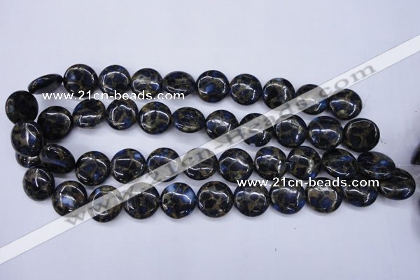 CGO202 15.5 inches 16mm flat round gold blue color stone beads