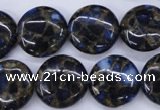 CGO204 15.5 inches 20mm flat round gold blue color stone beads