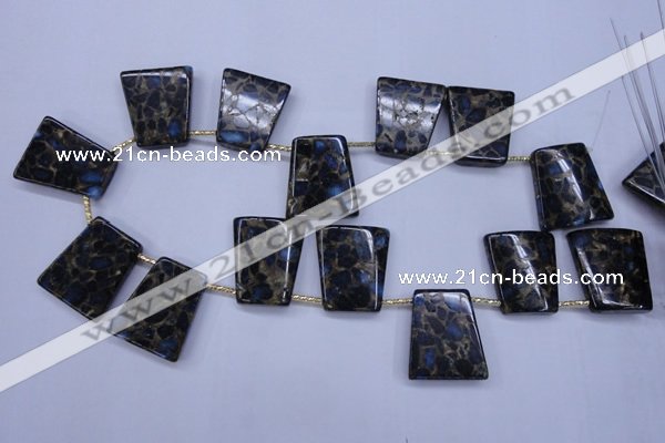 CGO215 Top-drilled 22*28mm trapezoid gold blue color stone beads