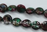 CGO32 15.5 inches 12mm flat round gold multi-color stone beads