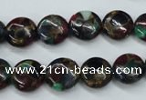 CGO33 15.5 inches 14mm flat round gold multi-color stone beads