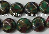 CGO34 15.5 inches 16mm flat round gold multi-color stone beads