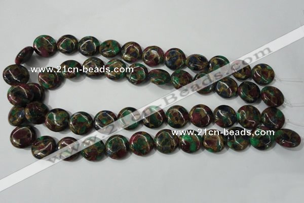 CGO34 15.5 inches 16mm flat round gold multi-color stone beads