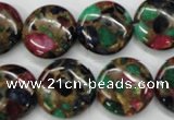 CGO35 15.5 inches 18mm flat round gold multi-color stone beads