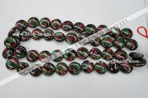 CGO36 15.5 inches 20mm flat round gold multi-color stone beads