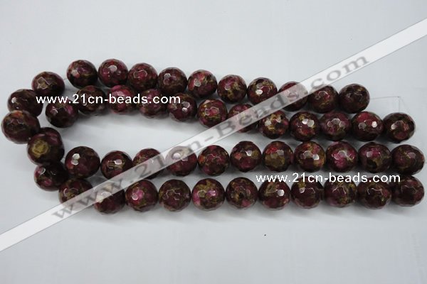 CGO65 15.5 inches 12mm faceted round gold red color stone beads