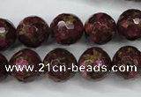 CGO66 15.5 inches 14mm faceted round gold red color stone beads