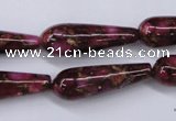 CGO78 15.5 inches 8*20mm teardrop gold red color stone beads