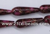 CGO79 15.5 inches 10*30mm teardrop gold red color stone beads