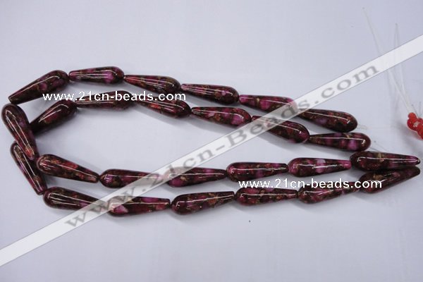 CGO79 15.5 inches 10*30mm teardrop gold red color stone beads