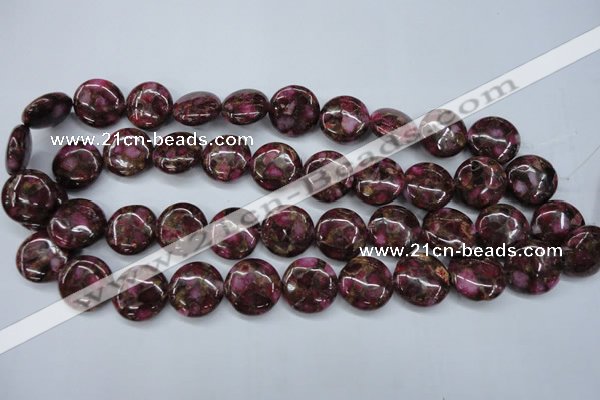 CGO86 15.5 inches 12mm flat round gold red color stone beads