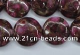 CGO88 15.5 inches 16mm flat round gold red color stone beads