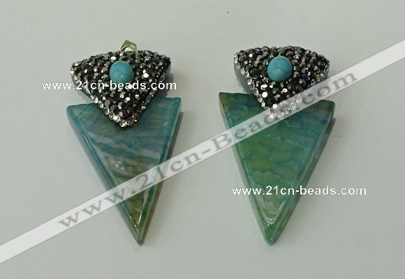 CGP104 30*55mm arrowhead agate gemstone pendants wholesale