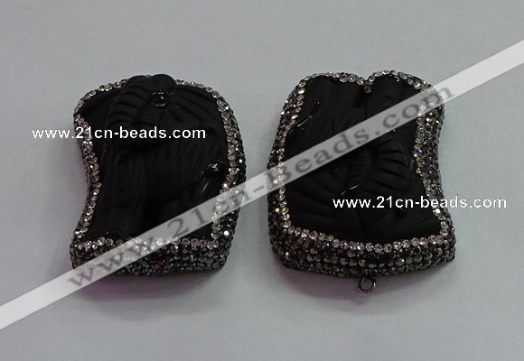 CGP1567 35*45mm carved black obsidian pendants wholesale