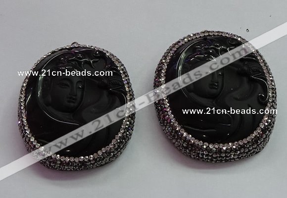 CGP1569 43*53mm carved black obsidian pendants wholesale