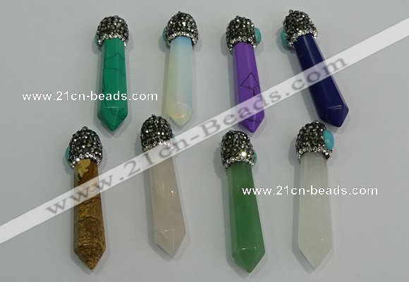 CGP198 10*55mm sticks mixed gemstone pendants wholesale