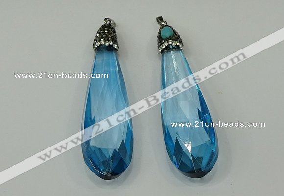CGP236 20*80mm faceted teardrop crystal glass pendants wholesale