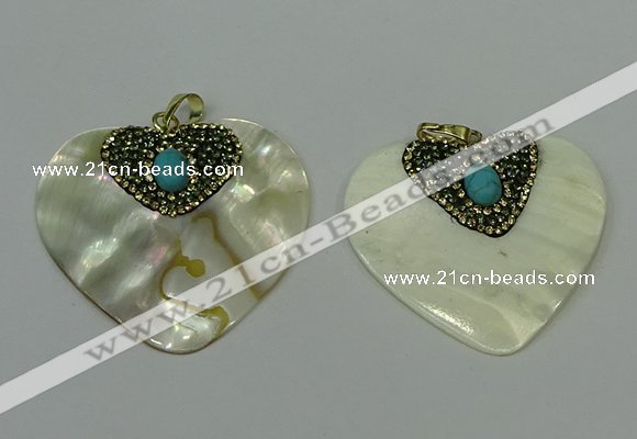 CGP288 40*45mm heart pearl shell pendants wholesale