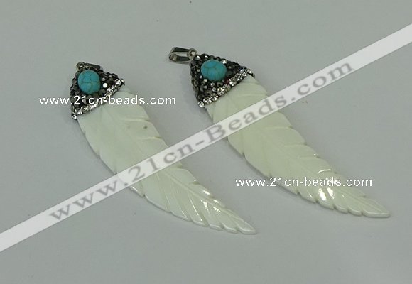 CGP291 15*65mm feather pearl shell pendants wholesale