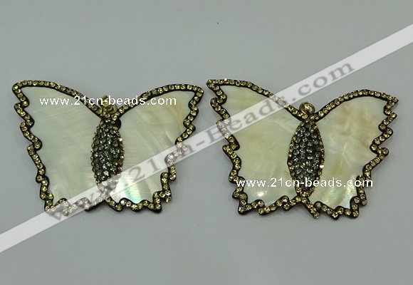 CGP297 45*65mm butterfly pearl shell pendants wholesale