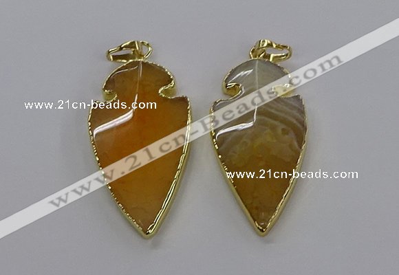 CGP3002 22*45mm arrowhead agate gemstone pendants wholesale