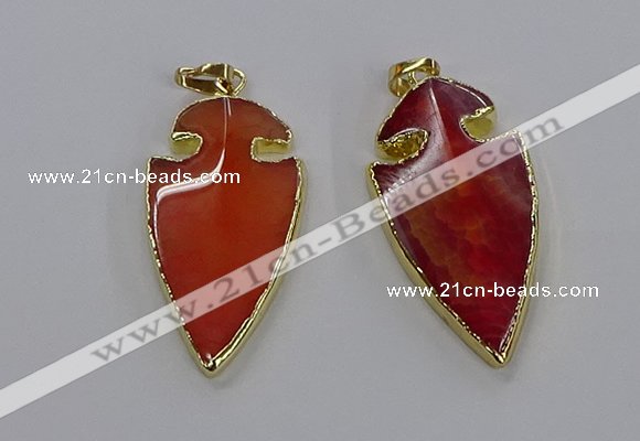 CGP3004 22*45mm arrowhead agate gemstone pendants wholesale
