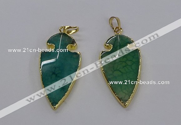 CGP3006 22*45mm arrowhead agate gemstone pendants wholesale