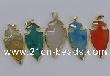 CGP3008 22*45mm arrowhead agate gemstone pendants wholesale