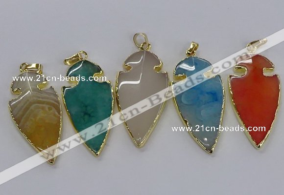 CGP3008 22*45mm arrowhead agate gemstone pendants wholesale