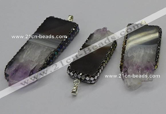 CGP3078 25*50mm - 30*65mm freeform druzy amethyst pendants