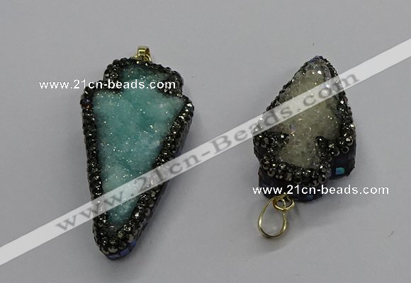 CGP3106 20*40mm - 25*45mm arrowhead druzy agate pendants