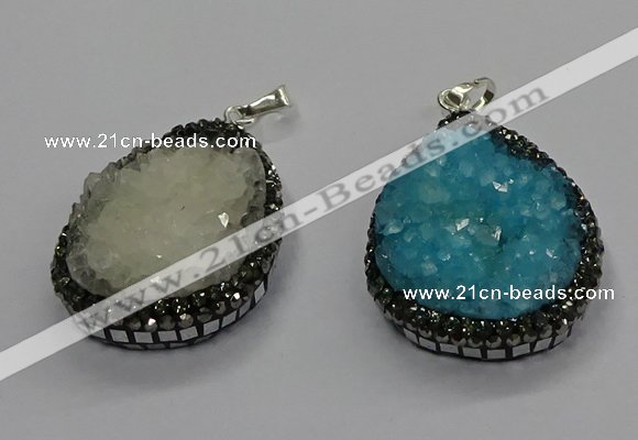 CGP3108 25*45mm flat teardrop druzy agate pendants wholesale