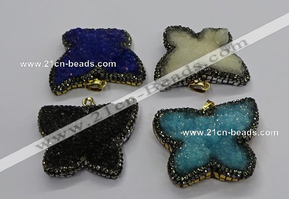 CGP3114 40*45mm butterfly druzy agate pendants wholesale