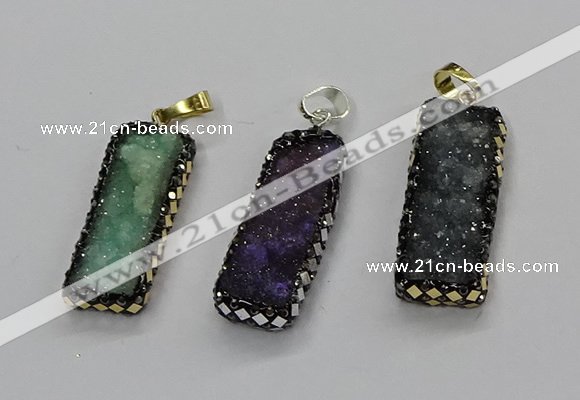 CGP3125 12*35mm - 15*40mm rectangle druzy agate pendants