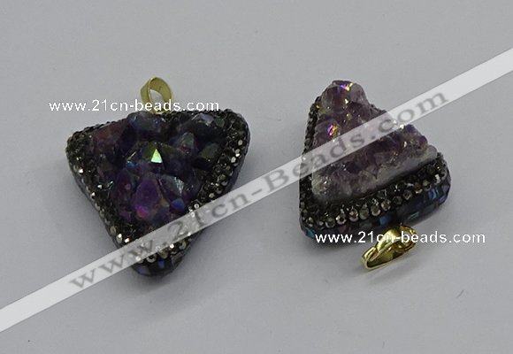 CGP3140 25*30mm - 30*35mm triangle plated druzy amethyst pendants