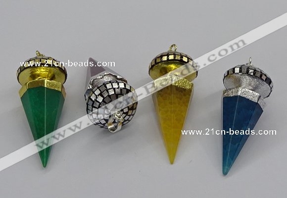 CGP3157 22*50mm faceted cone agate gemstone pendants wholesale