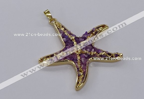 CGP3232 55*58mm starfish druzy agate pendants wholesale