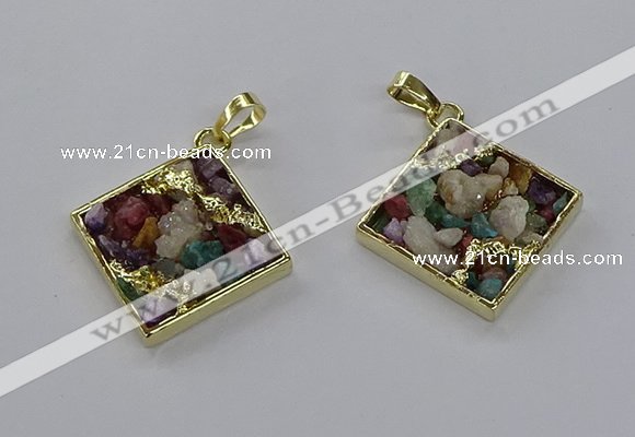 CGP3260 25*25mm diamond druzy agate pendants wholesale