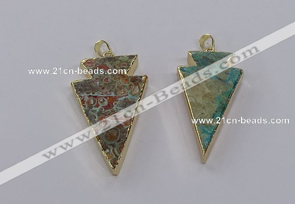 CGP3276 25*50mm - 30*55mm arrowhead ocean agate pendants