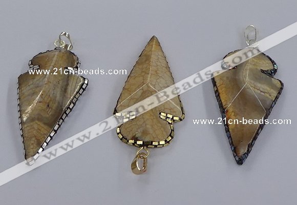 CGP3289 25*55mm - 28*55mm arrowhead agate pendants wholesale