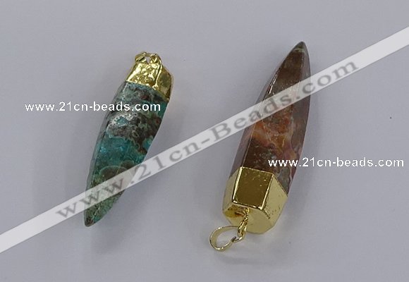 CGP3330 13*50mm - 15*60mm faceted bullet ocean agate pendants